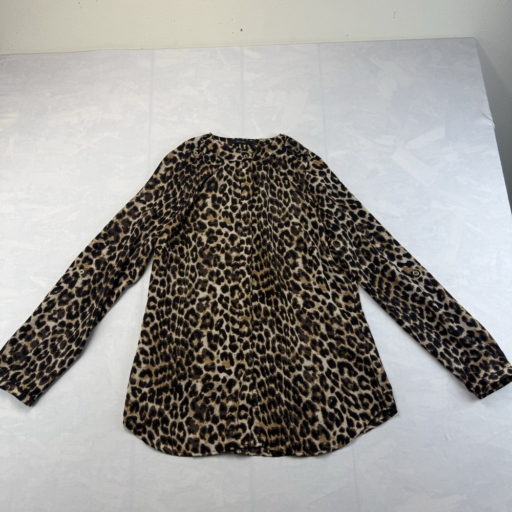 Vertigo Leopard Print Blouse Large Sheer Button Front Long Sleeve
